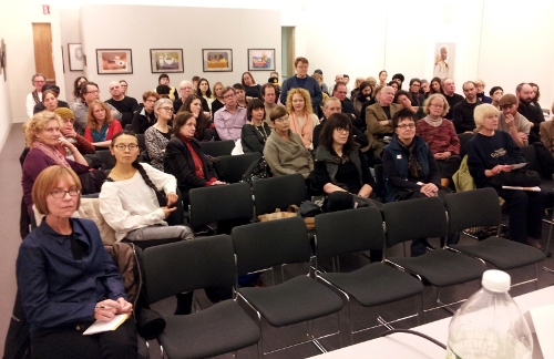 [Image: Phone camera shot of the audience in the Nataional Academy auditorium, February 24, 2012]