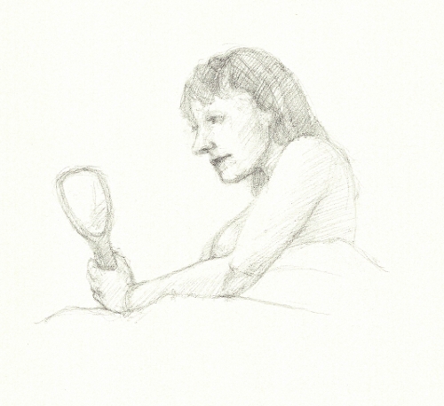 [Image: Hand Mirror, September 17, 2013, pencil on paper, 6 x 6 inches]