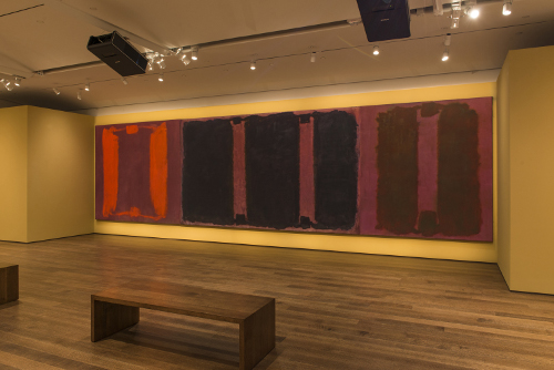 [Image: Mark Rothko’s Panel One, Panel Two, and Panel Three (Harvard Mural Triptych), with restored colors using light from digital projectors in the exhibition "Mark Rothko’s Harvard Murals," Kate Rothko Prizel and Christopher Rothko/Artists Rights Society (ARS), New York. Photo: Peter Vanderwarker, © President and Fellows of Harvard College]