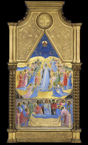 [Image: Fra Angelico, The Dormition and Assumption of the Virgin, 1424–34. Tempera with oil glazes and gold on panel, Isabella Stewart Gardner Museum, Boston]